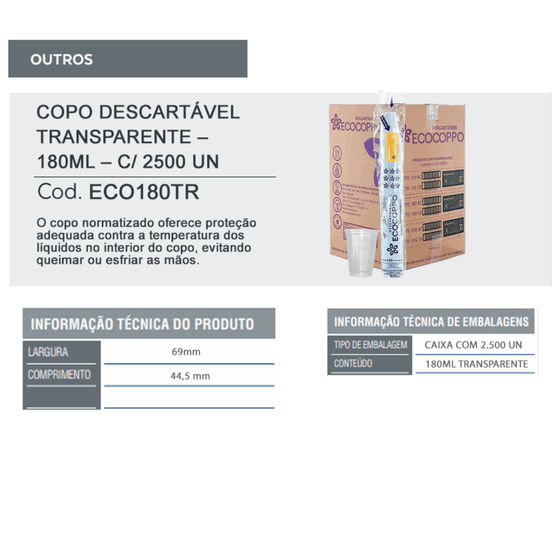 Copo Descartável Transparente - 180ml - c/ 25 pacotes de 100 un - Imagem 3