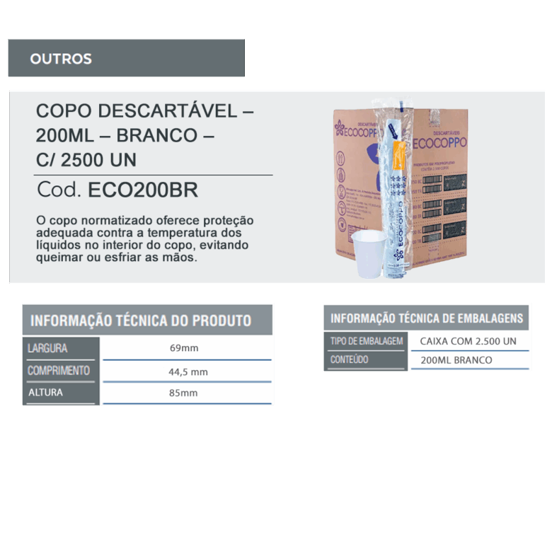 Copo Descartável - 200ml - Branco - c/ 25 pacotes de 100 un - Imagem 3