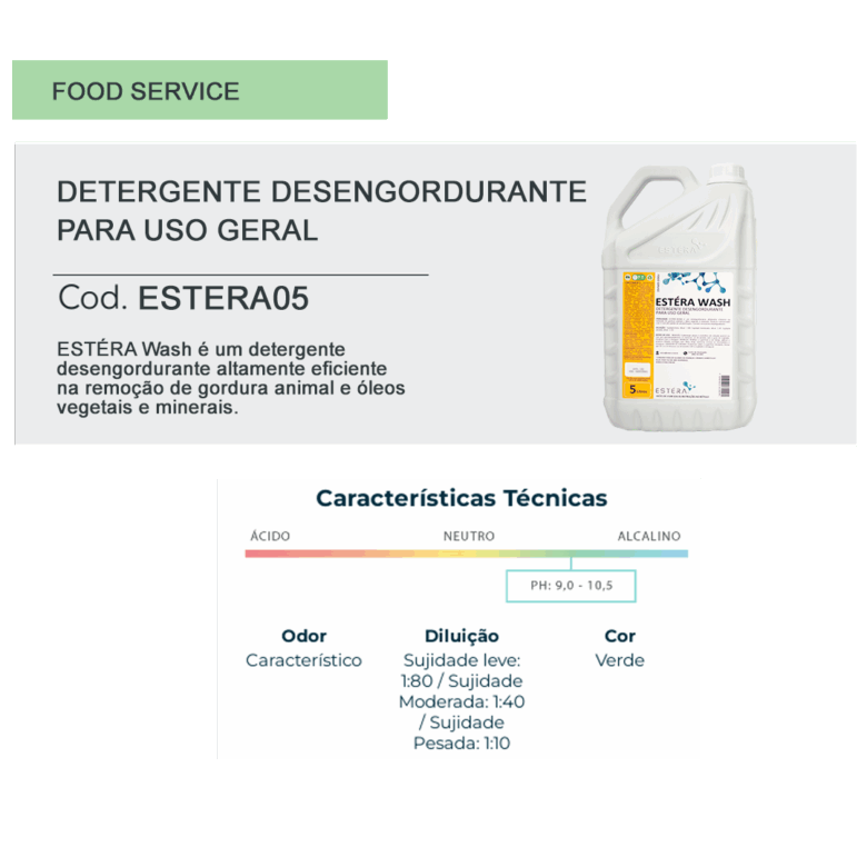 ESTERA WASH 5L - Detergente Desengordurante Concentrado - até 1:80 - Imagem 2