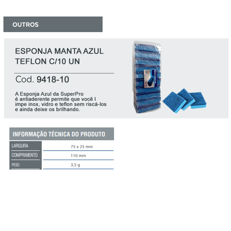 Esponja Manta Azul Teflon C/10 Un - Imagem 3