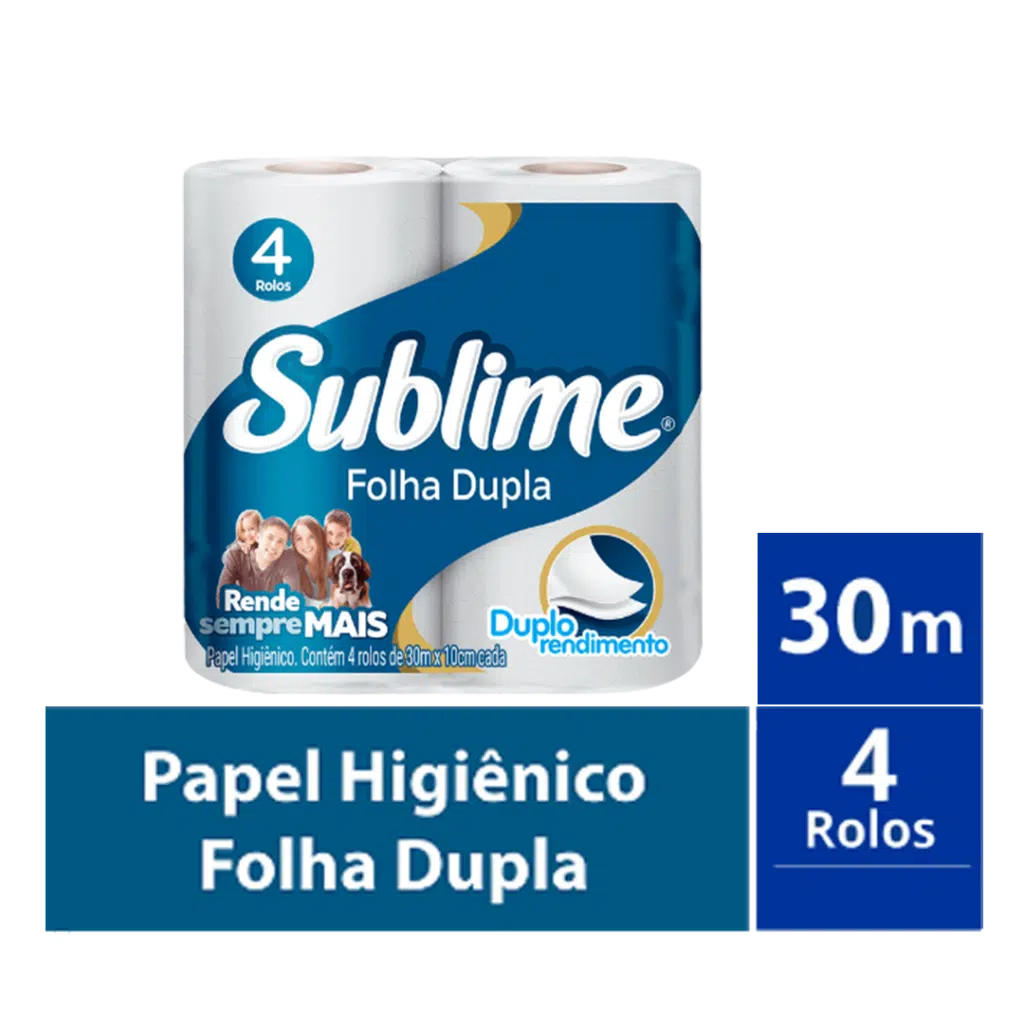 Papel Higiênico Rolo Folha Dupla De 30m Sublime- Pacote Com 4 Rolos ...