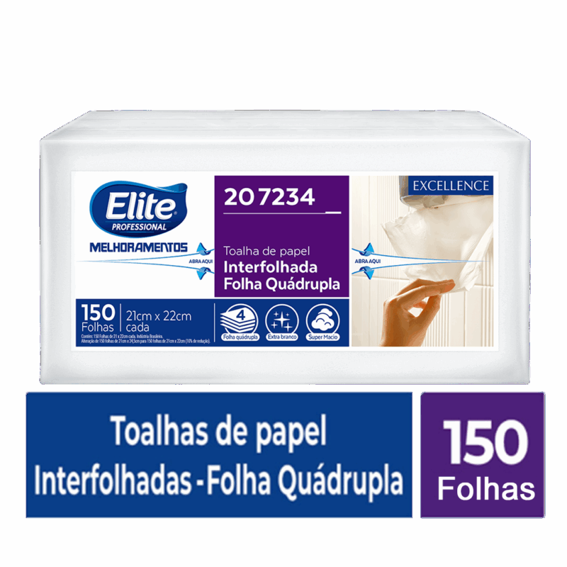 Toalha De Papel Interfolhado Folha Quadrupla - Pacote 150 Folhas - Imagem 2