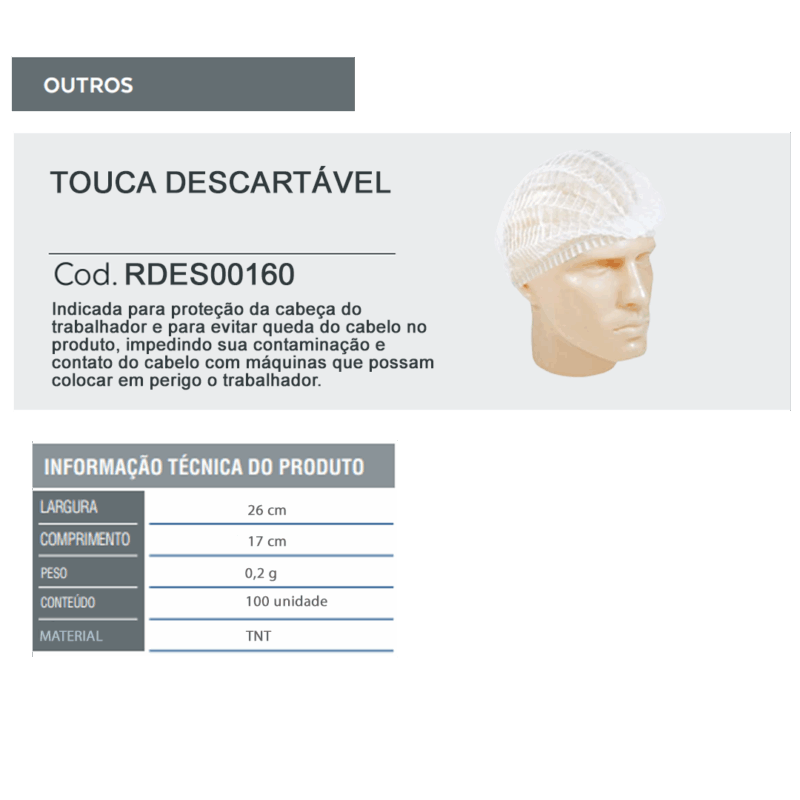 Touca Descartável TNT - pacote com 100 unidades  - tamanho único - Prevemax - Imagem 3