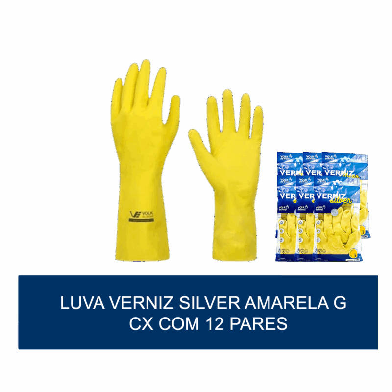 Luva de verniz silver Amarela G - com 12 pares - Imagem 2