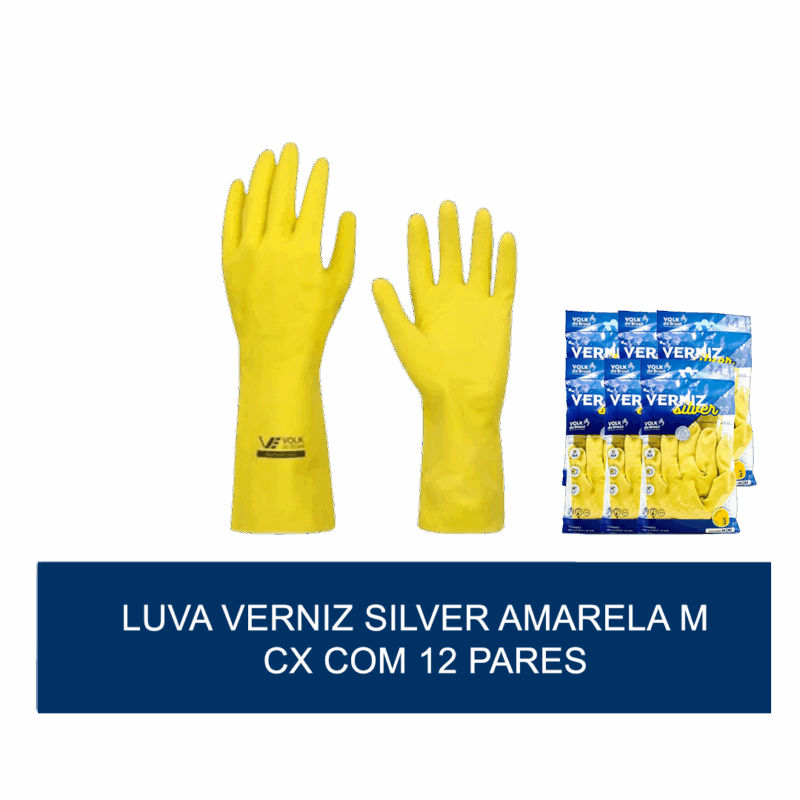 Luva de verniz silver Amarela M - com 12 pares - Imagem 2