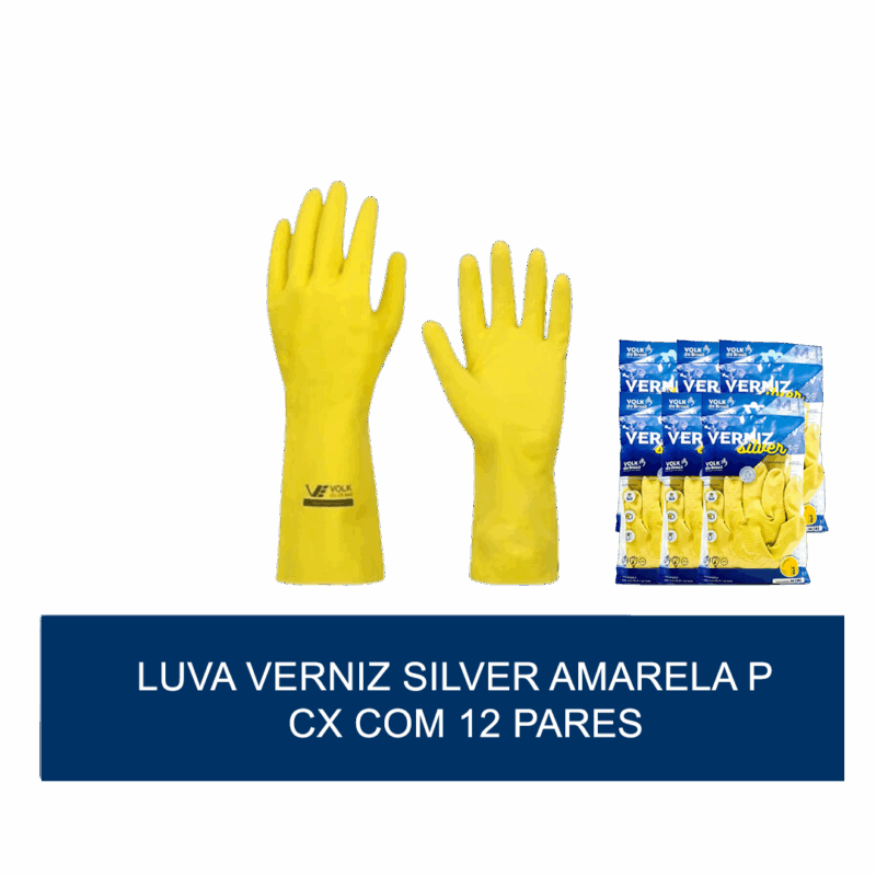 Luva de verniz silver Amarela P - com 12 pares - Imagem 2