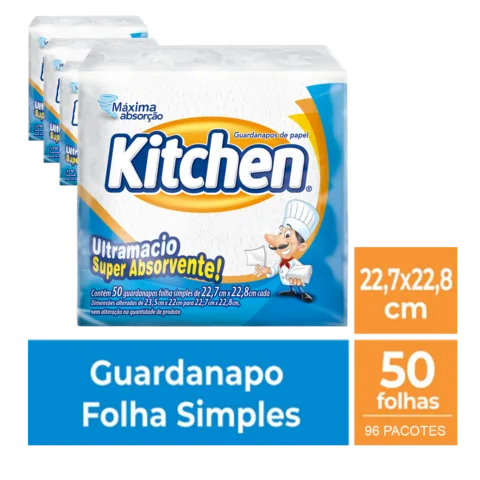 Guardanapo Kitchen Pequeno c/ 96 pacotes - Tamanho folha: 22,7x22,8 cm
