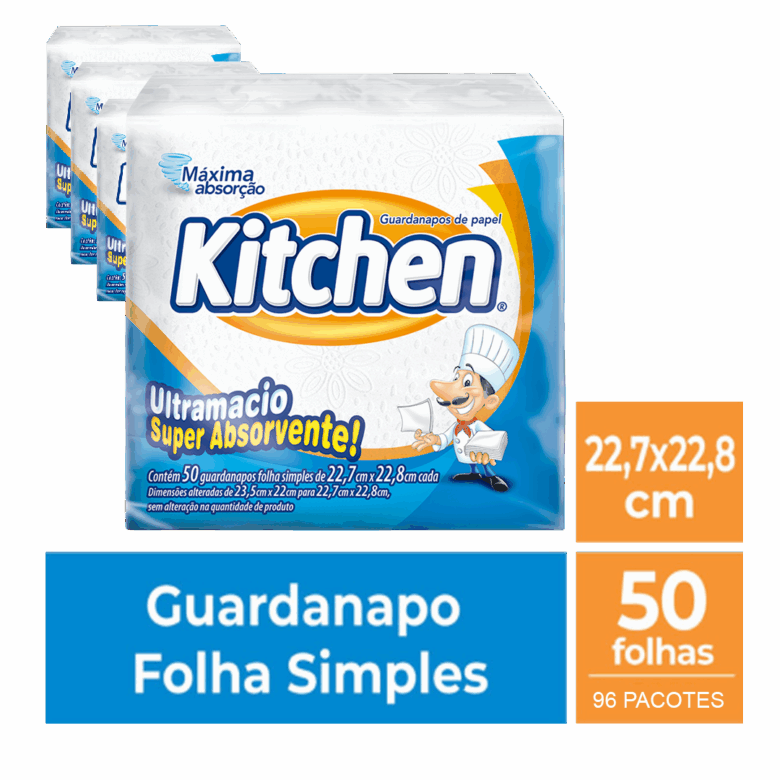 Guardanapo Kitchen Pequeno c/ 96 pacotes - Tamanho folha: 22,7x22,8 cm