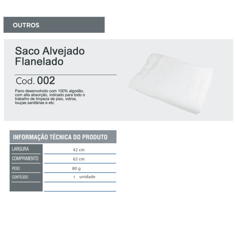 Saco Alvejado Flanelado - 42 X62 Cm - 01 Unidade (pano de chão) - Imagem 3