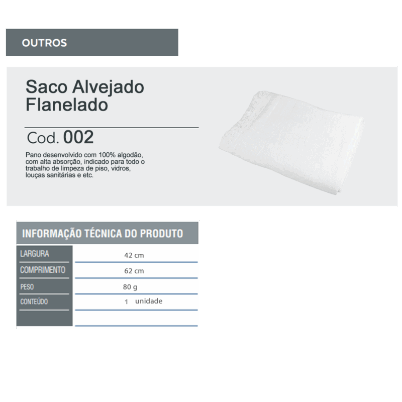 Saco Alvejado Flanelado - 42 X62 Cm - 01 Unidade (pano de chão) - Imagem 3