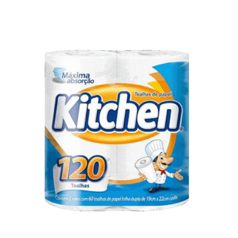 Toalha de papel em rolo kitchen pacote com 2 rolos - total 120 folhas
