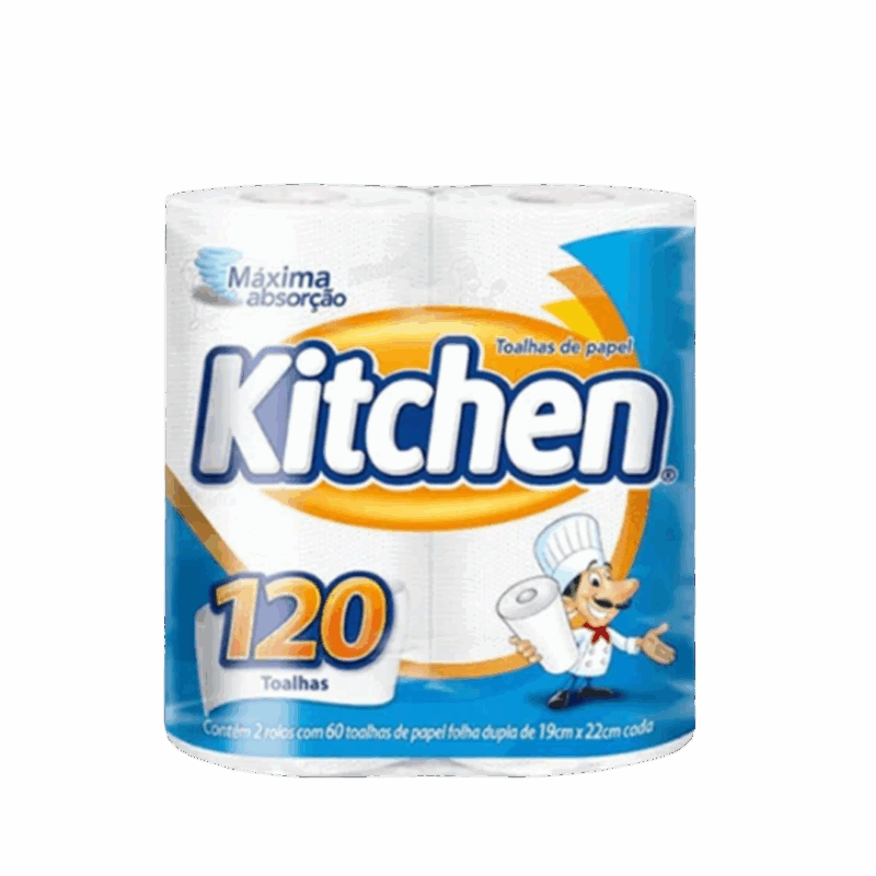 Toalha de papel em rolo kitchen pacote com 2 rolos - total 120 folhas