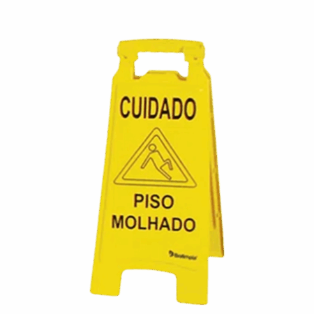 Placa sinalizadora piso molhado amarela - Bralimpia