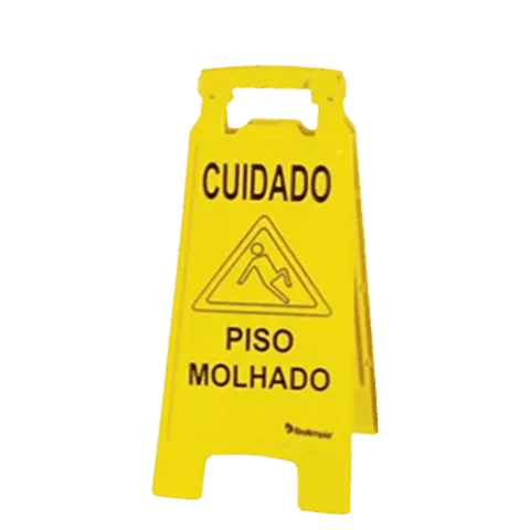 Placa sinalizadora piso molhado amarela - Bralimpia