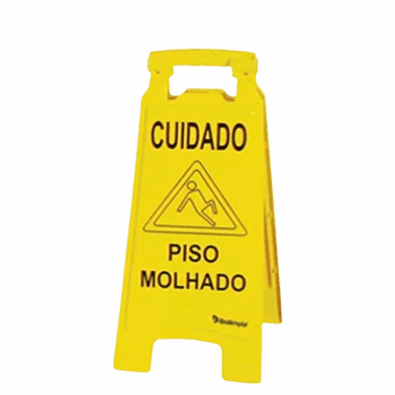 Placa sinalizadora piso molhado amarela - Bralimpia