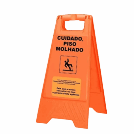 Placa sinalizadora piso molhado laranja