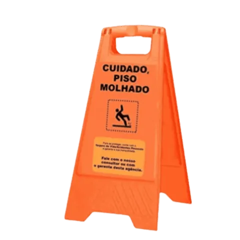 Placa sinalizadora piso molhado laranja