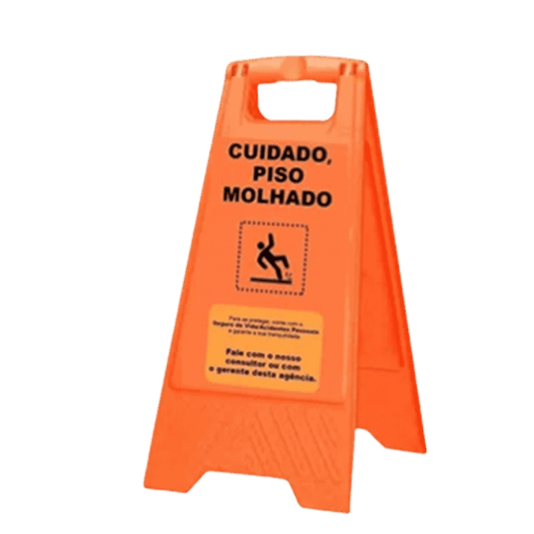 Placa sinalizadora piso molhado laranja