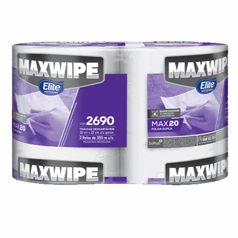 Toalhas Descartavéis Max 20 - Folha Dupla (2 Rolos 350Mts) com Picote - Rende 2.690 Unidades (Multiuso)