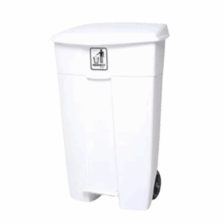Lixeira Branca Com Pedal e Rodas 100L Perfect