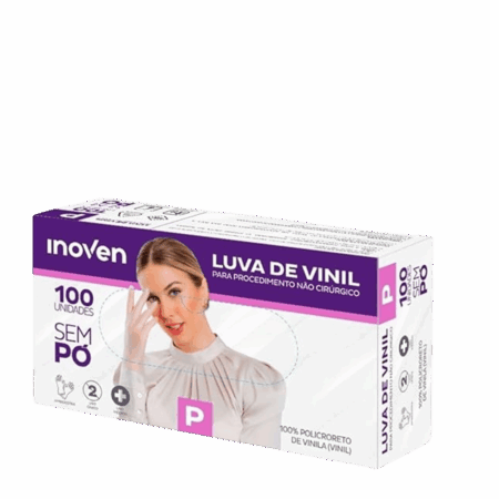 Luva Vinil Inoven sem pó P caixa com 100 unidades