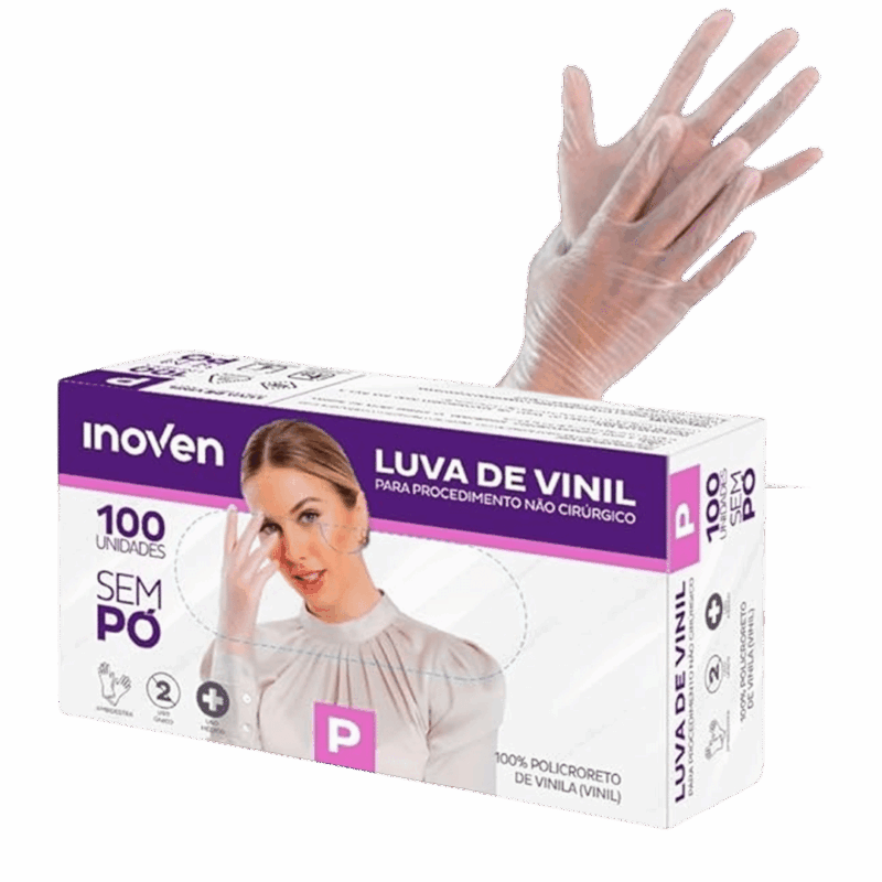 Luva Vinil Inoven sem pó P caixa com 100 unidades - Imagem 2