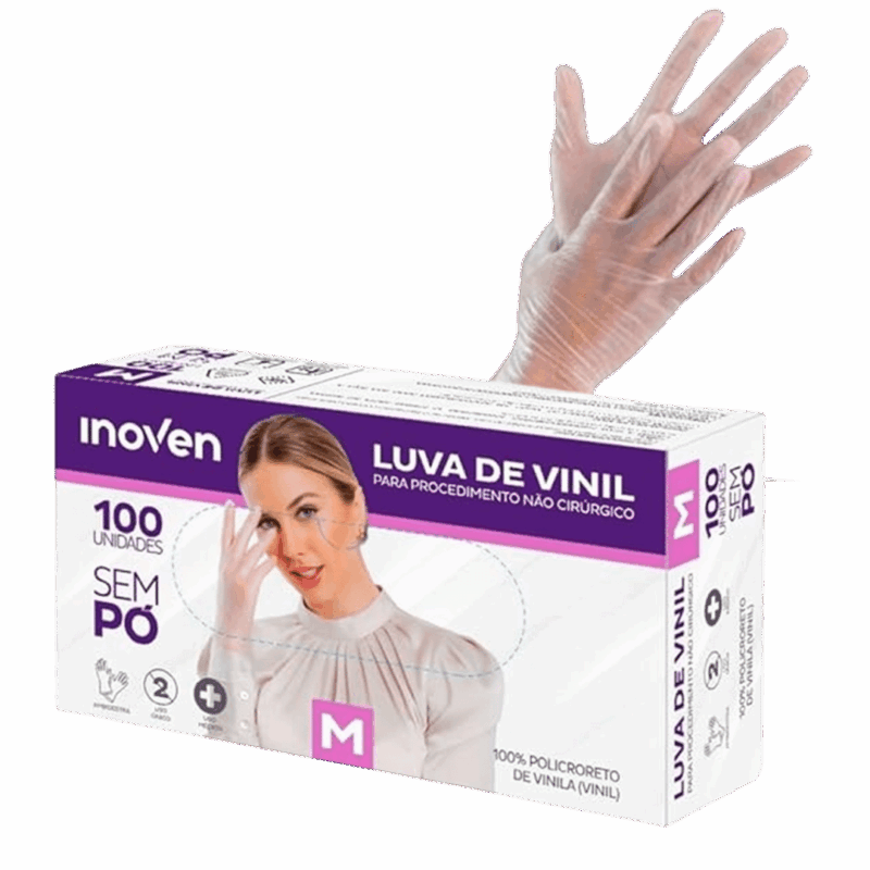 Luva Vinil Inoven sem pó M caixa com 100 unidades - Imagem 2