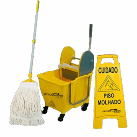 Kit 01 Bralimpia - Balde espremedor + cabo + garra + refil + placa sinalizadora - Bralimpia