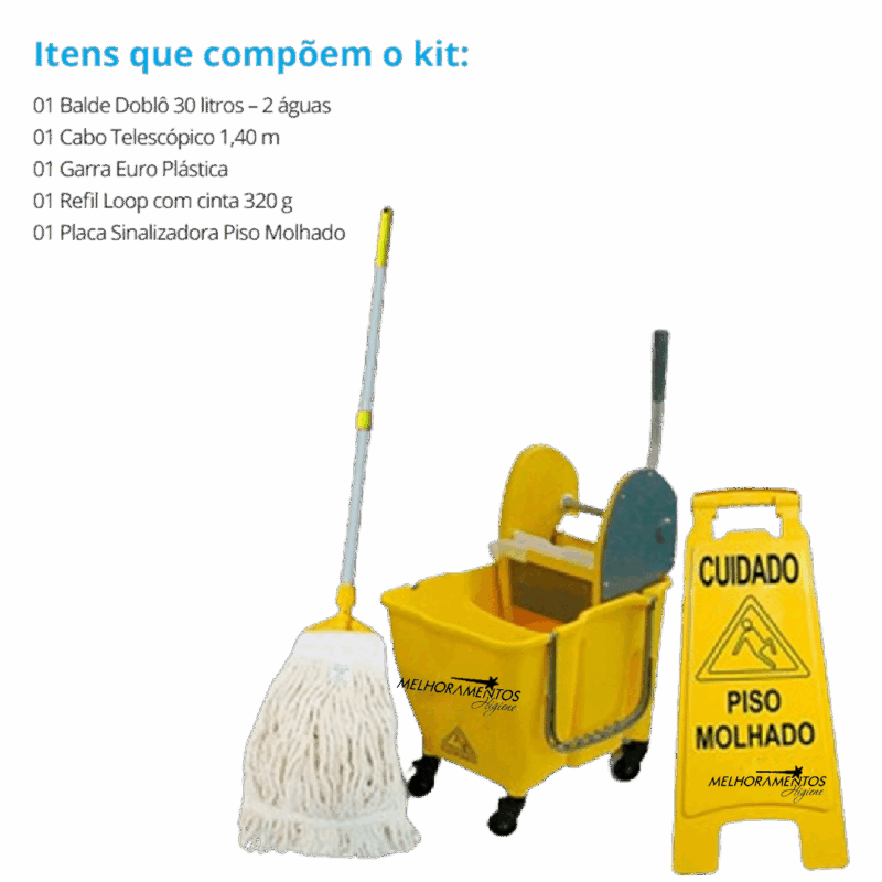 Kit 01 Bralimpia - Balde espremedor + cabo + garra + refil + placa sinalizadora - Bralimpia - Imagem 2
