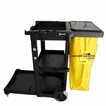 Carro funcional preto com bolsa amarela