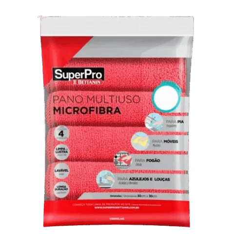 Pano Multiuso Microfibra Vermelho 30cmx30cm Superpro - Kit Com 4 Unidades