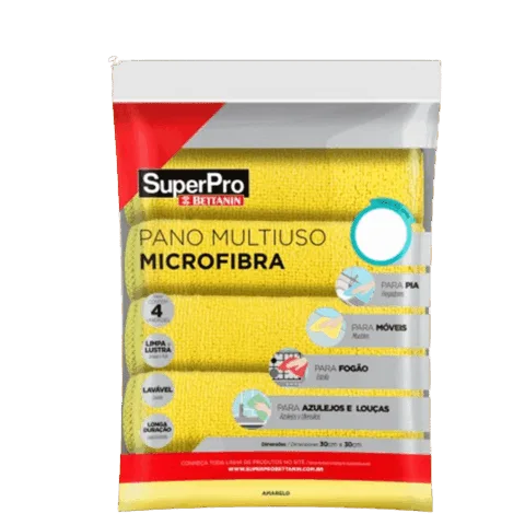Pano Multiuso Microfibra Amarelo 30cmx30cm Superpro - Kit Com 4 Unidades