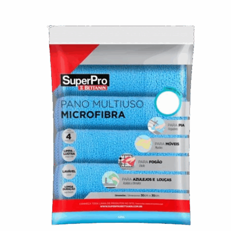 Pano Multiuso Microfibra Azul 30cmx30cm Superpro - Kit Com 4 Unidades