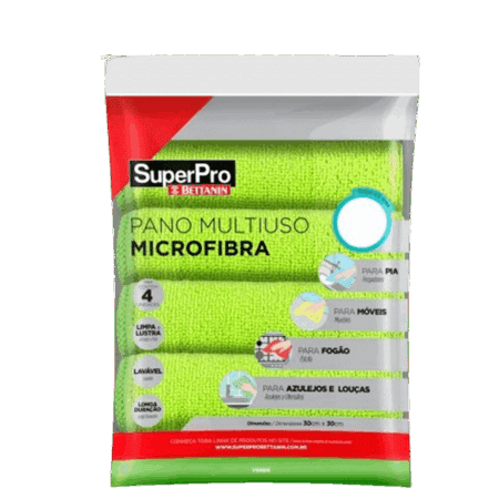 Pano Multiuso Microfibra Verde 30cmx30cm Superpro - Kit Com 4 Unidades