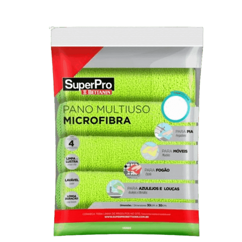 Pano Multiuso Microfibra Verde 30cmx30cm Superpro - Kit Com 4 Unidades