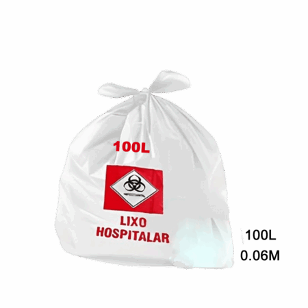 Saco para lixo hospitalar branco 100L 0.06m com 100 unidades