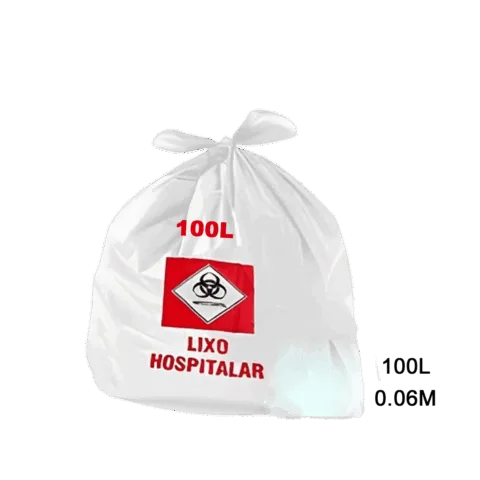 Saco para lixo hospitalar branco 100L 0.06m com 100 unidades