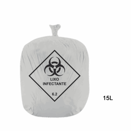 Saco para lixo hospitalar branco 15L c/ 100 unidades