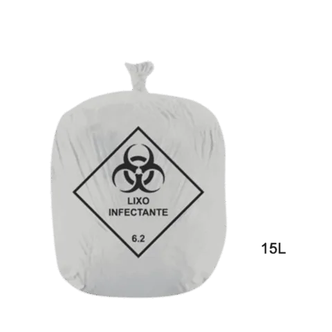 Saco para lixo hospitalar branco 15L c/ 100 unidades