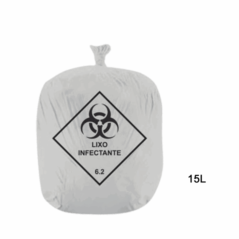 Saco para lixo hospitalar branco 15L c/ 100 unidades