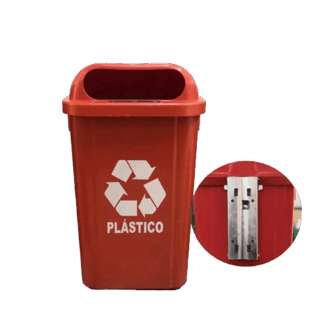 Lixeira com suporte metalico 50L vermelho com logo - Bralimpia