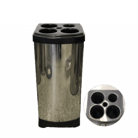 Lixeira inox quadrada com tampa para 500 copos 24x50cm