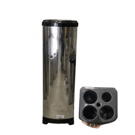 Lixeira inox quadrada com tampa preta para 700 copos 24x70cm