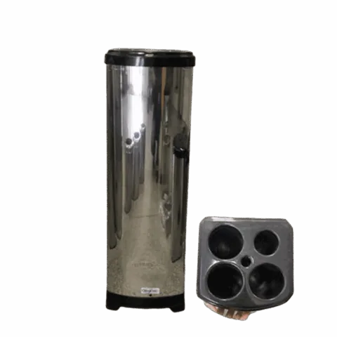 Lixeira inox quadrada com tampa preta para 700 copos 24x70cm