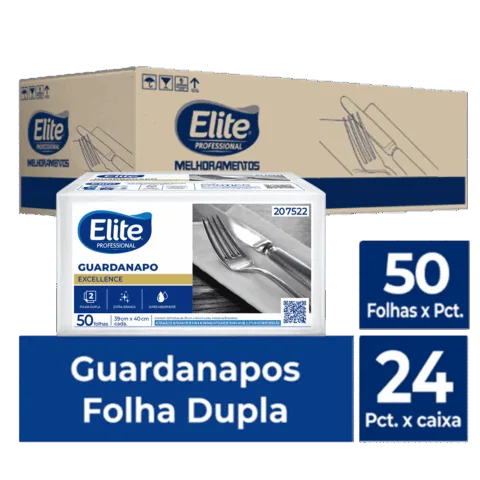 Guardanapo Folha Dupla Excellence c/ 24 pacotes de 50 folhas - Tamanho:39 x 40 cm