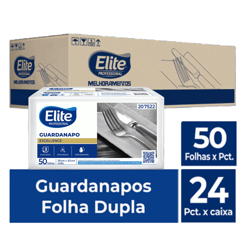 Guardanapo Folha Dupla Excellence c/ 24 pacotes de 50 folhas - Tamanho:39 x 40 cm