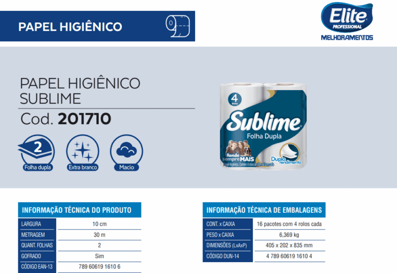 Papel Higiênico Rolo Sublime folha dupla c/ 64 rolos de 30m - Imagem 2