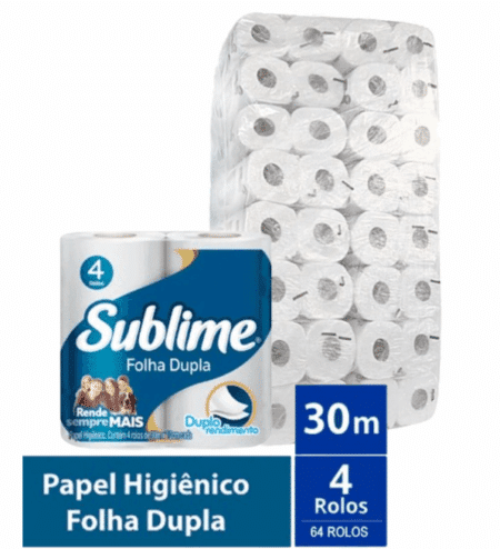 Papel Higiênico Rolo Sublime folha dupla c/ 64 rolos de 30m