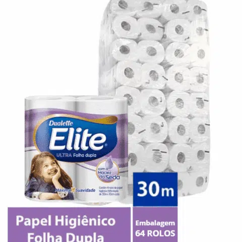 Papel Higiênico Rolo Dualette folha dupla c/ 64 rolos de 30m