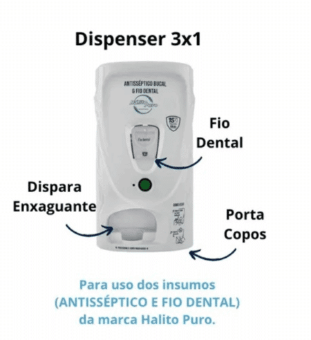 Dispenser 3 em 1 - Enxaguante Bucal Halito Puro - Modelo a Pilha Branco
